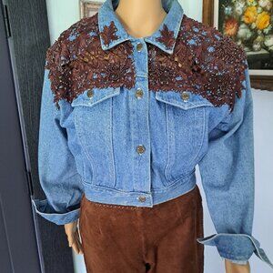 Denim Lace Waist Jacket Cache Cowgirl Core Western Blue Brown Vintage 90's RARE